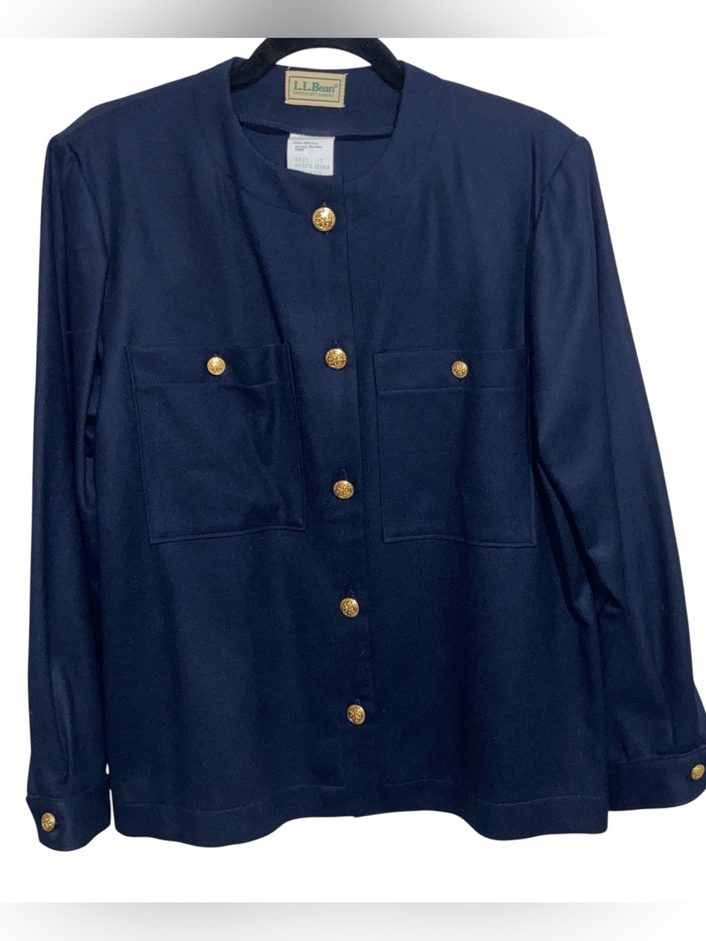 Vintage LL Bean Blazer Womens Size 10 Navy Wool USA Jacket Freeport Gold Button